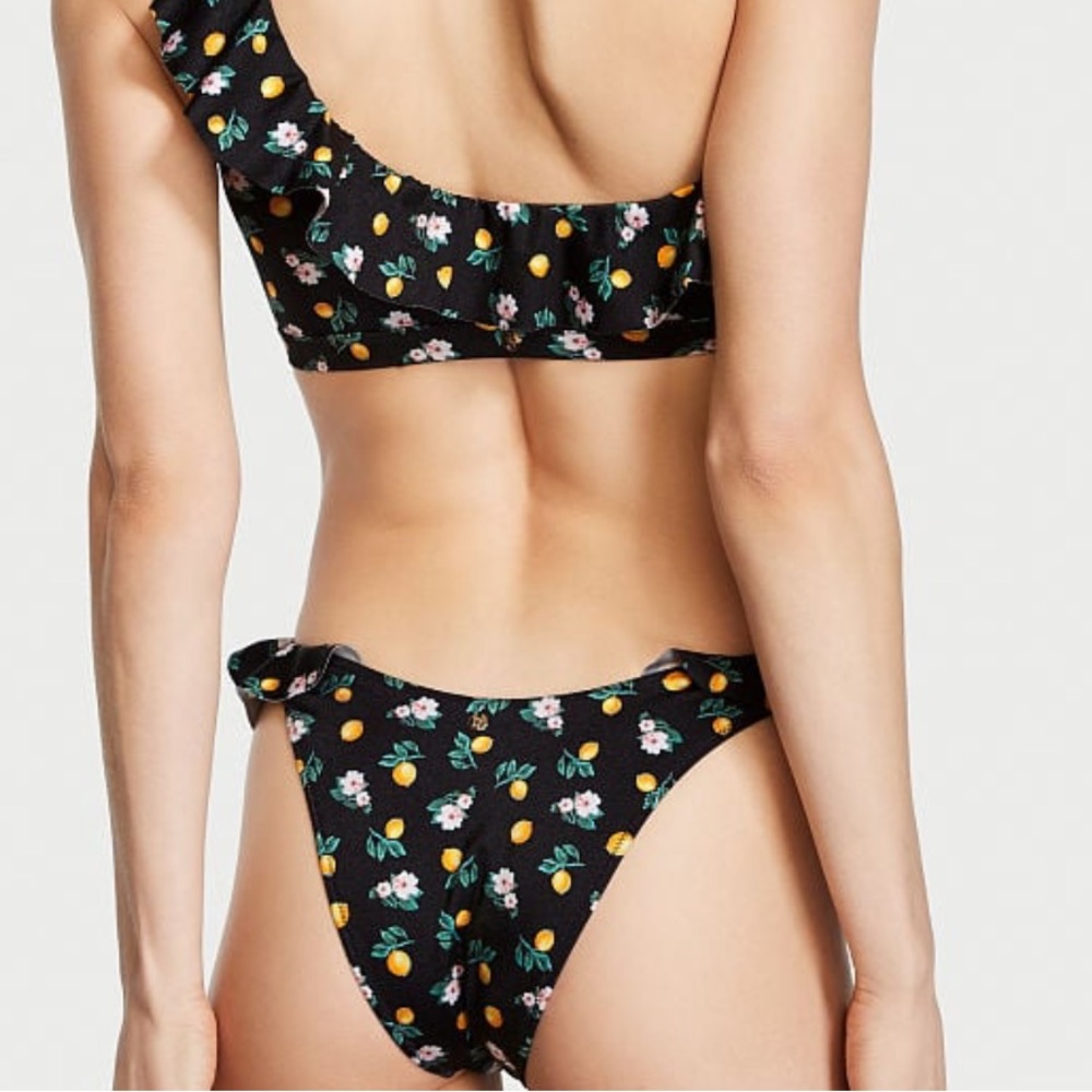 Victoria’s Secret PINK Swim Ruffle Brazilian Bikini Bottom Black Lemon NWT Small